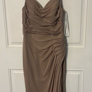 Azazie Strapless Brown Draped Dress
